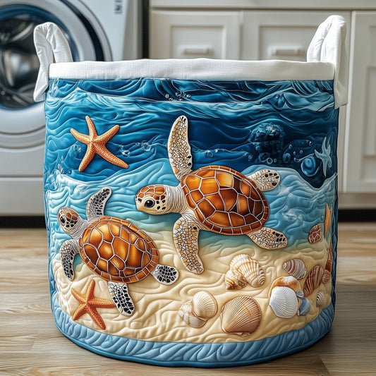 The Turtle Couple Quilted Laundry Basket Tote