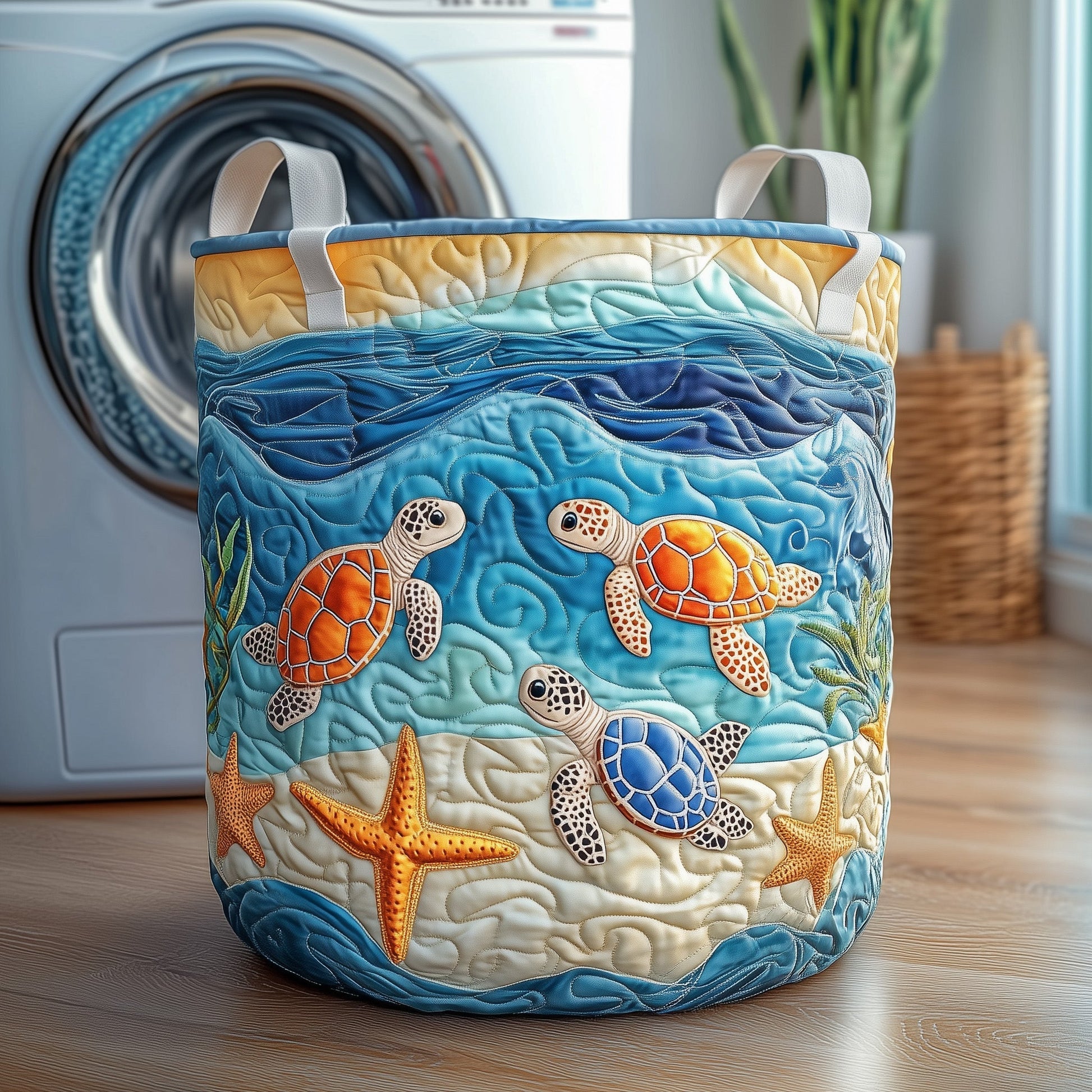 The Turtle Buddies Quilted Laundry Basket Tote