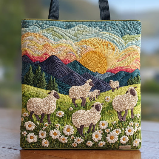 Sheep In Field Quilted Tote