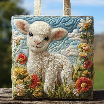 The Lamb And Flowers Quilted Tote