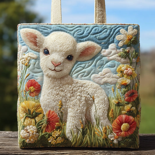 The Lamb And Flowers Quilted Tote