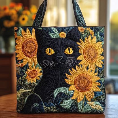 The Sunflower And Cat Quilted Tote