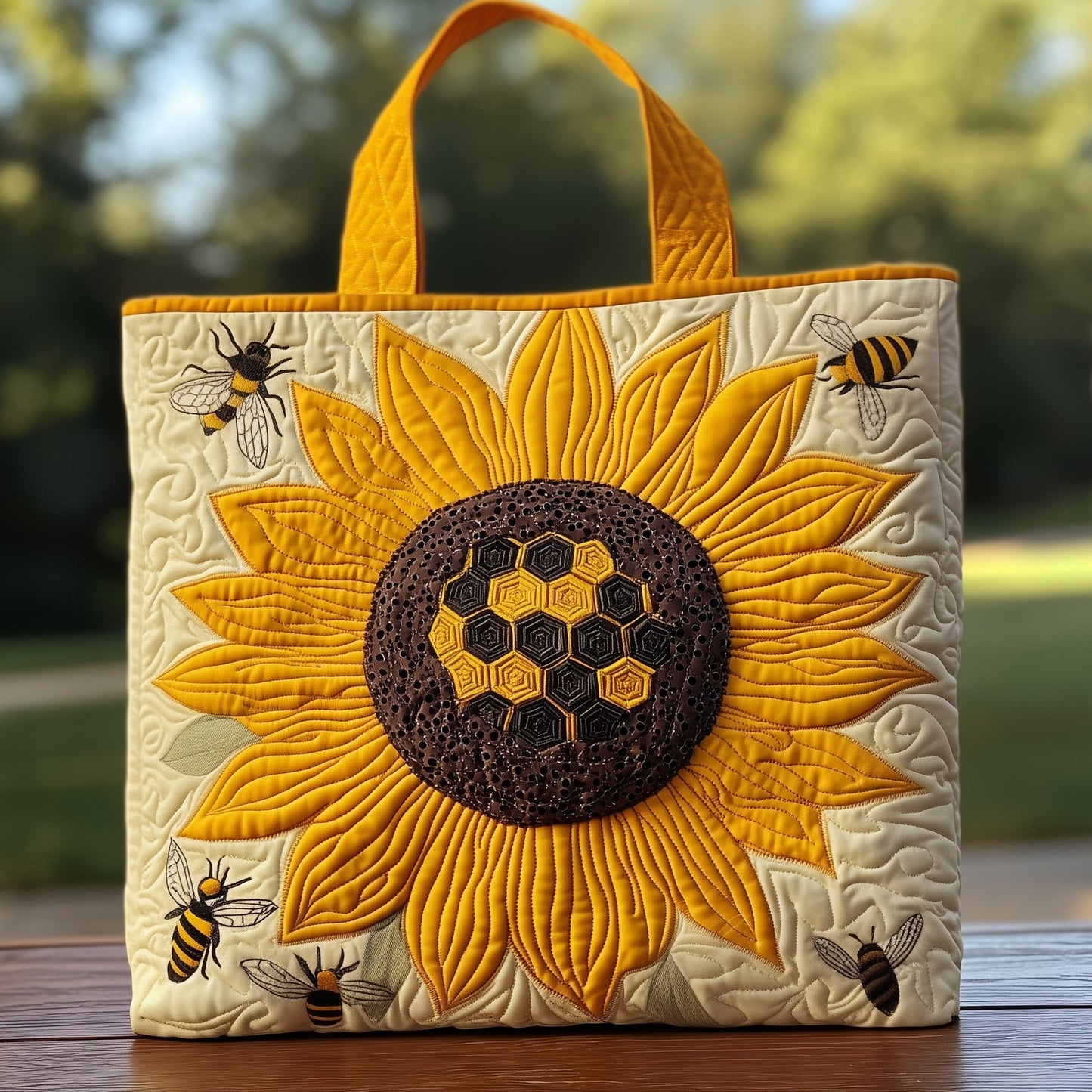 Everyday Sunflower Bees Quilted Tote