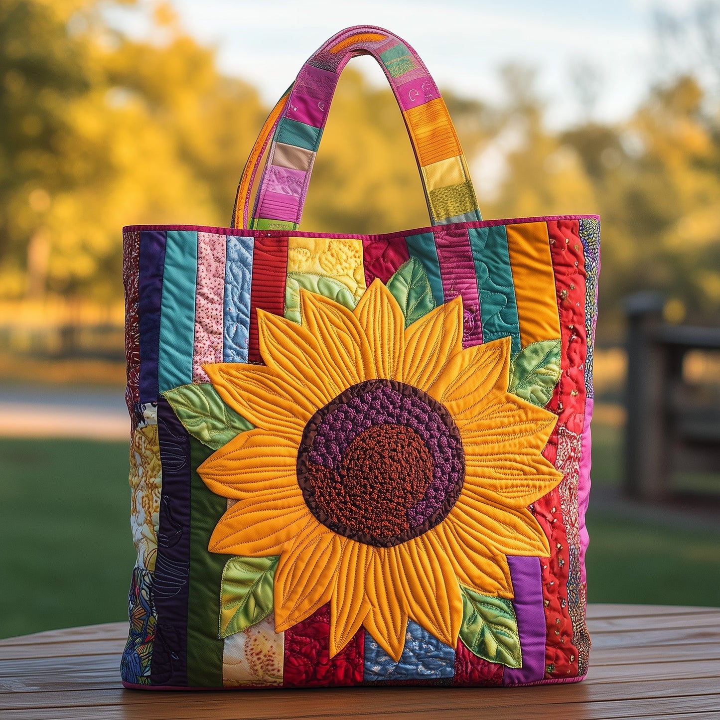 Sunflower Floral Patchwork Quilted Tote