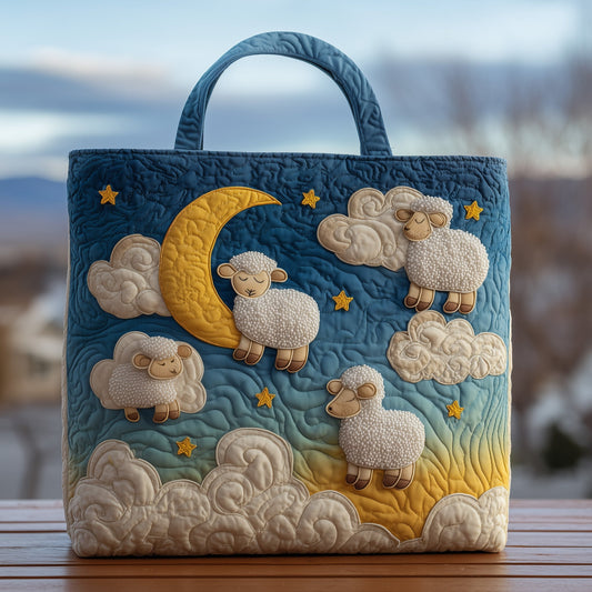 Sleeping Sheep Moon Stars Quilted Tote
