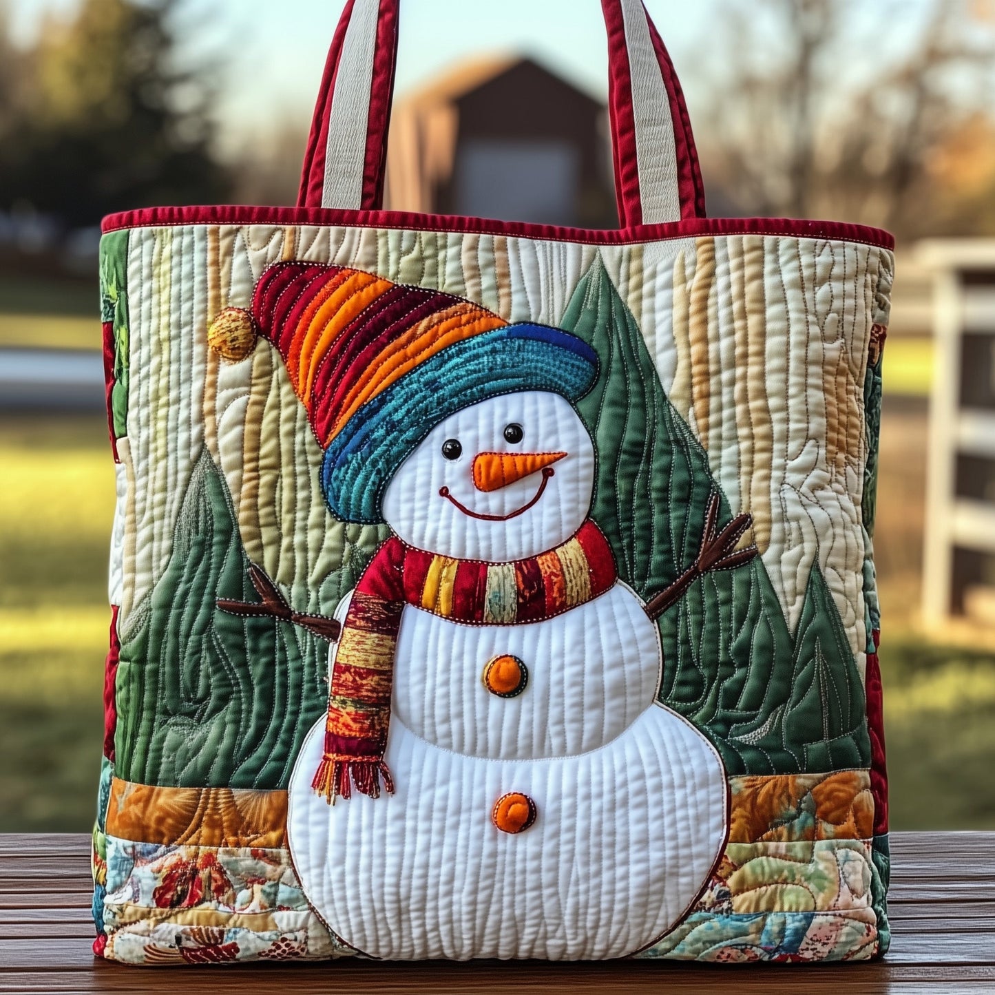 Snowman Holiday Winter Quilted Tote