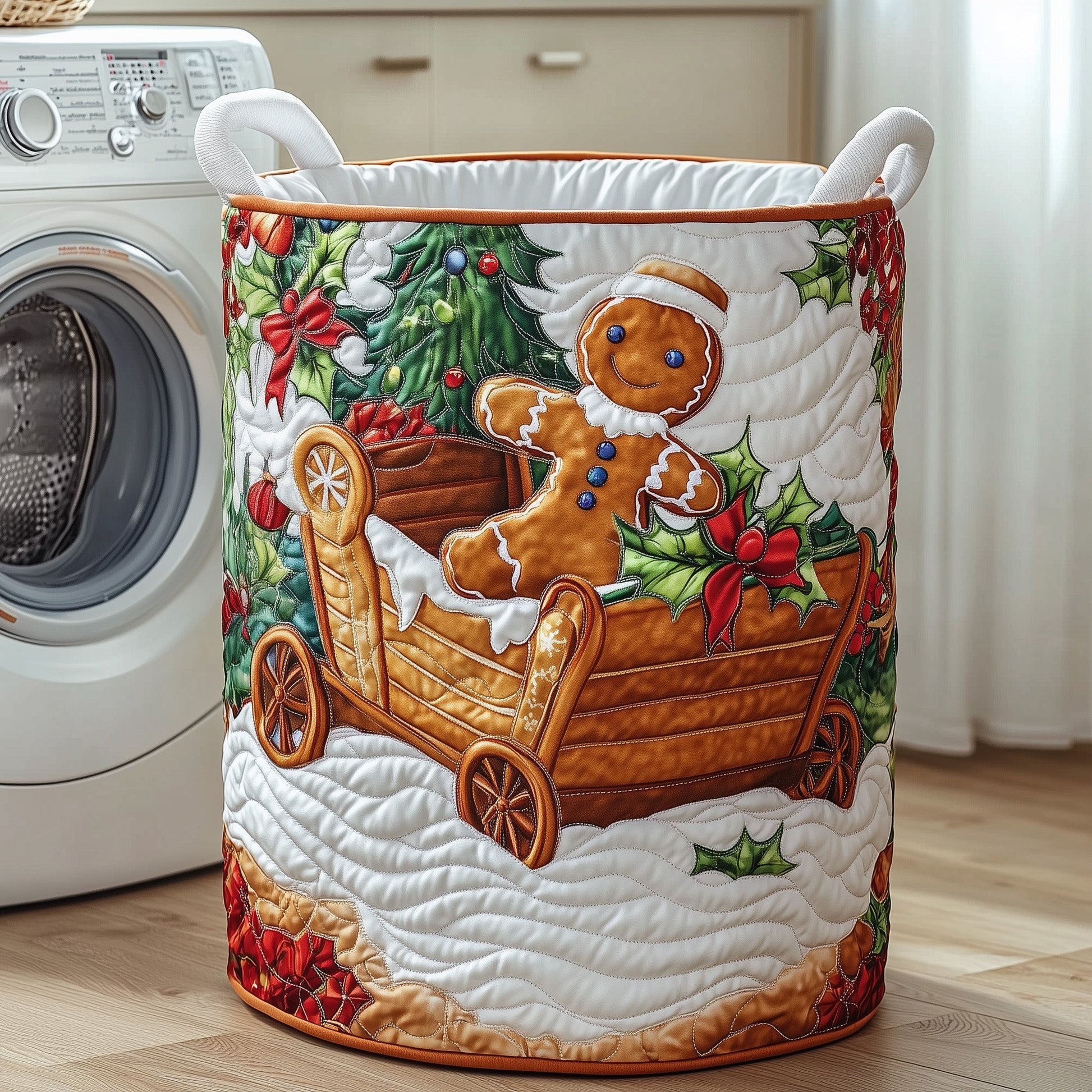 The Christmas Gingerbread Quilted Laundry Basket Tote