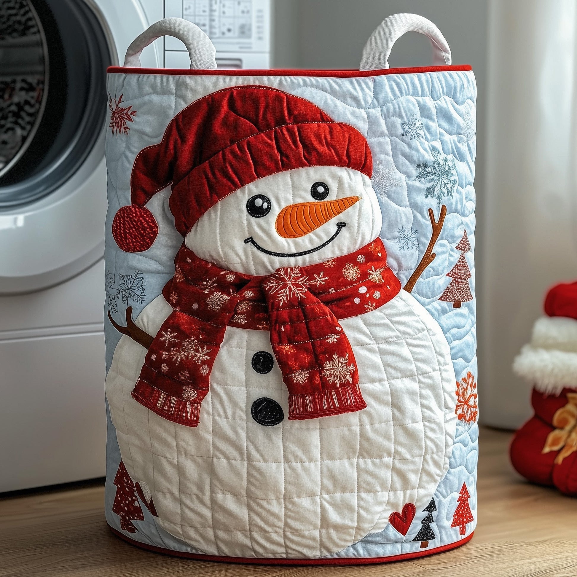 The Christmas Snowman Quilted Laundry Basket Tote