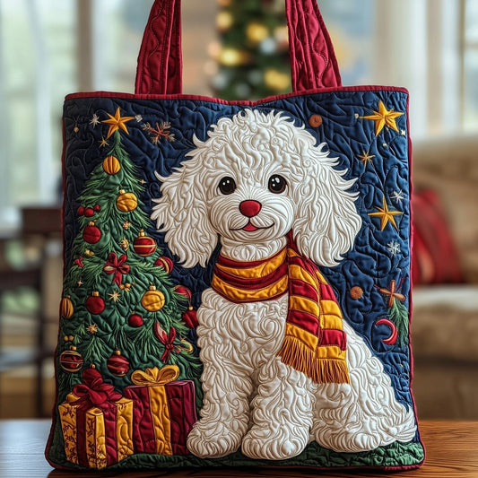 Christmas Poodle Dog Quilted Tote