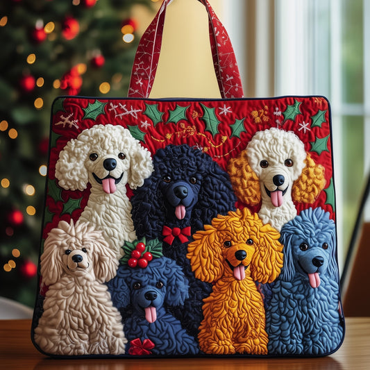 Festive Poodle Quilted Tote Bag
