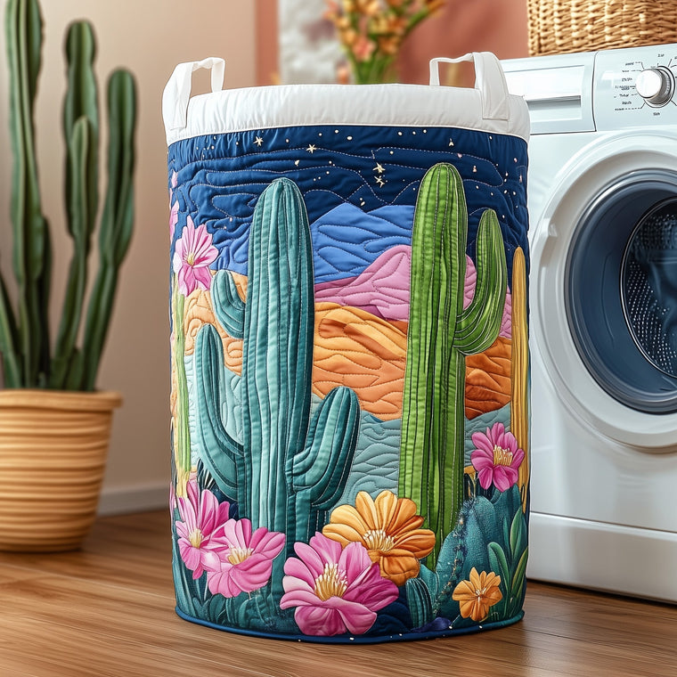 The Cactus At Night Quilted Laundry Basket Tote