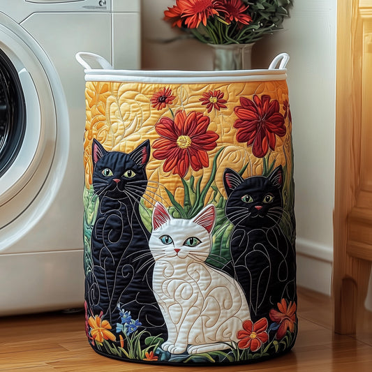The Floral Cats Quilted Laundry Basket Tote
