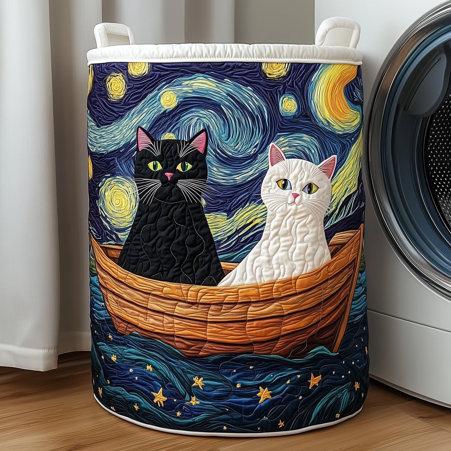 The Cat Couple Starry Night Quilted Laundry Tote