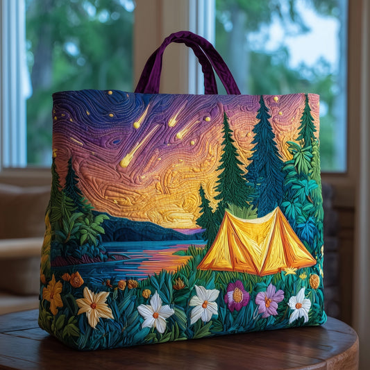 The Starry Night Camping Quilted Tote