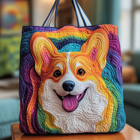 The Rainbow Corgi Quilted Tote