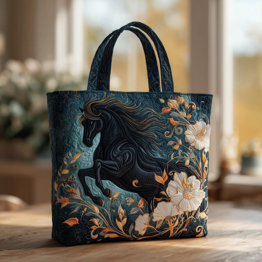 Black Horse Floral Tote Bag