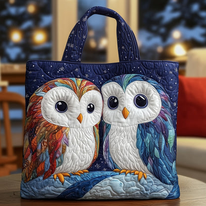The Snowy Owl Couple Quilted Tote