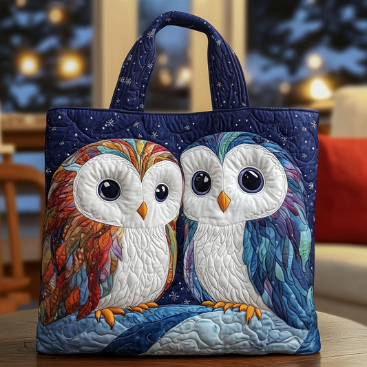 The Snowy Owl Couple Quilted Tote