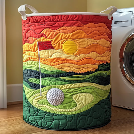 The Golf At Sunset Quilted Laundry Basket Tote