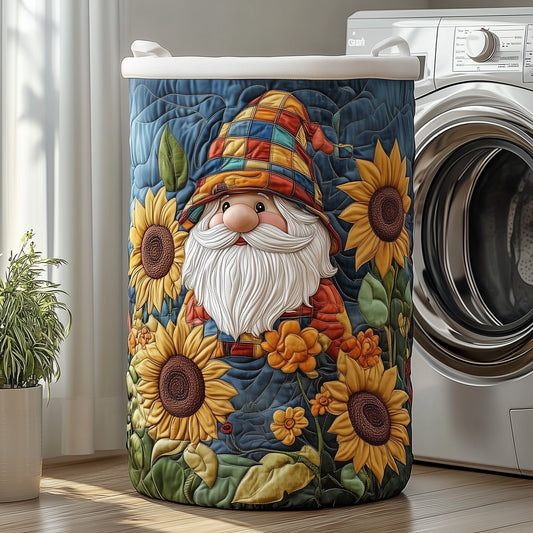 The Sunflower Gnome Quilted Laundry Basket Tote