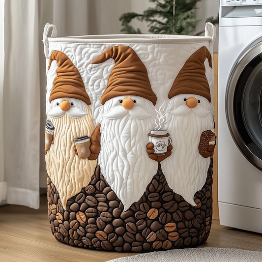 The Gnome With Coffee Quilted Laundry Basket Tote
