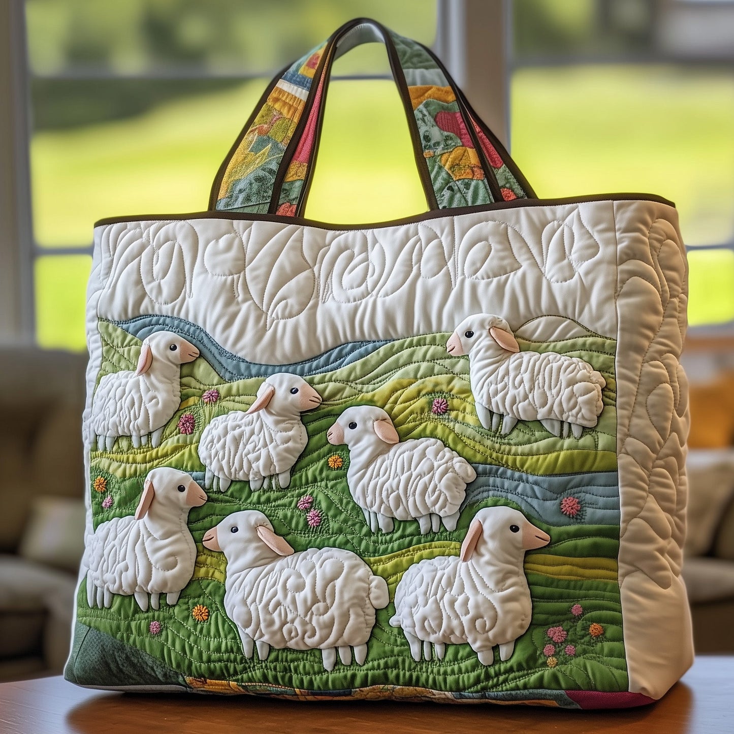 Sheep On Green Hills Tote Bag