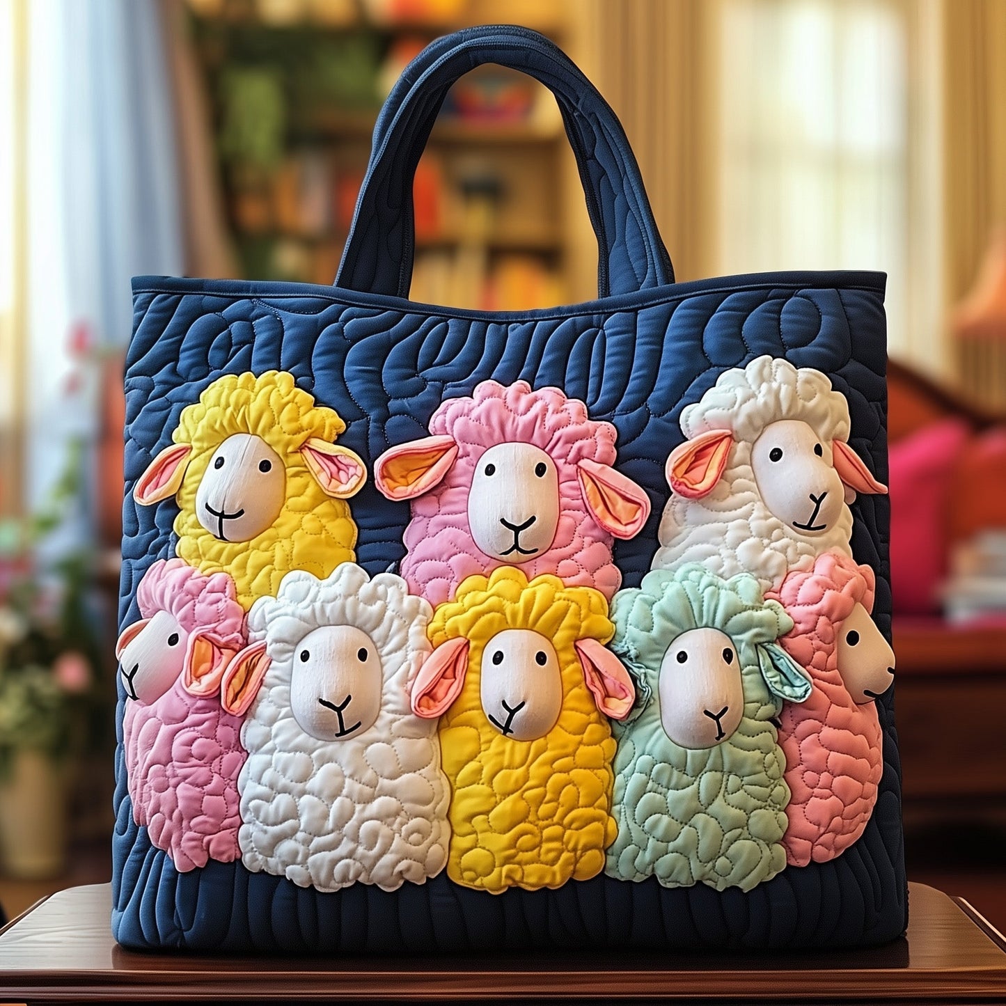 Everyday Colorful Sheep Quilted Tote
