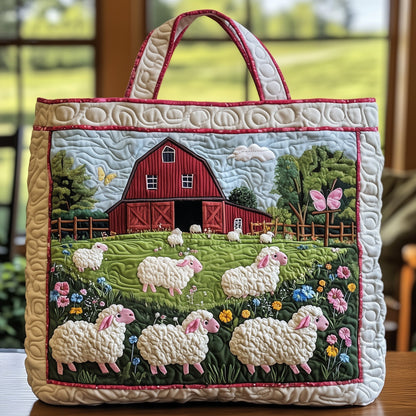 Sheep Red Barn Quilted Tote