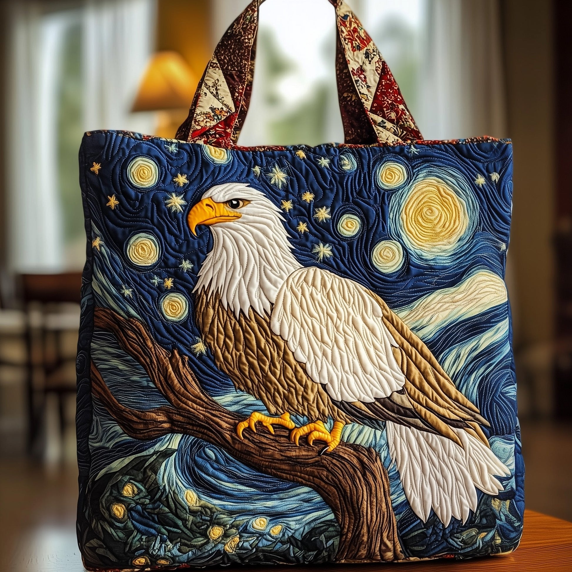 Eagle Starry Night Quilted Tote