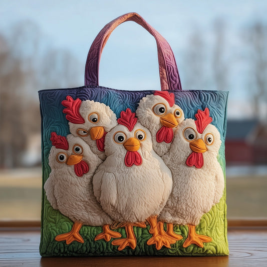 Cluster Of Playful Chickens Quilted Tote