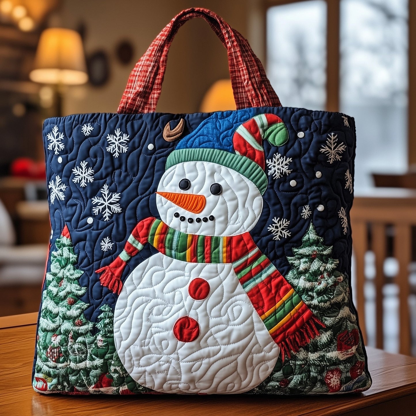 Everyday Snowman Snowflakes Quilted Tote