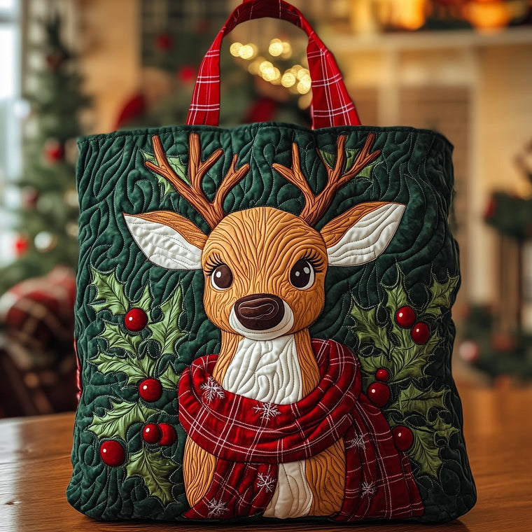 Everyday Reindeer Holly Quilted Tote