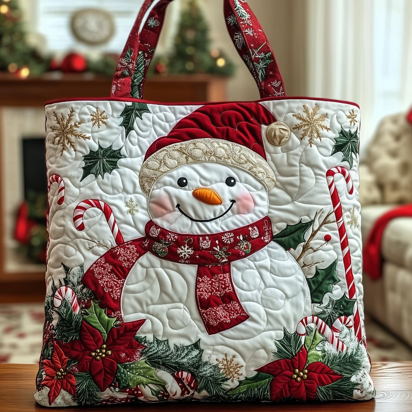 Snowman Candy Canes Quilted Tote