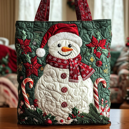 Snowman Christmas Greenery Quilted Tote