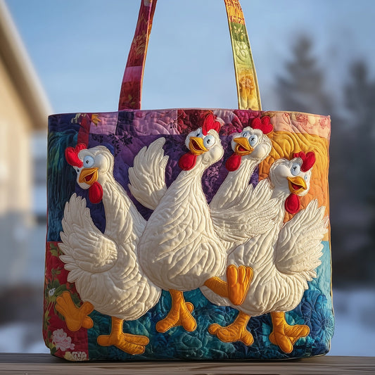 Everyday Playful Chickens Quilted Tote