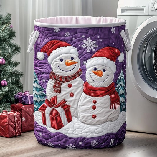 The Purple Snowmen Quilted Laundry Basket Tote