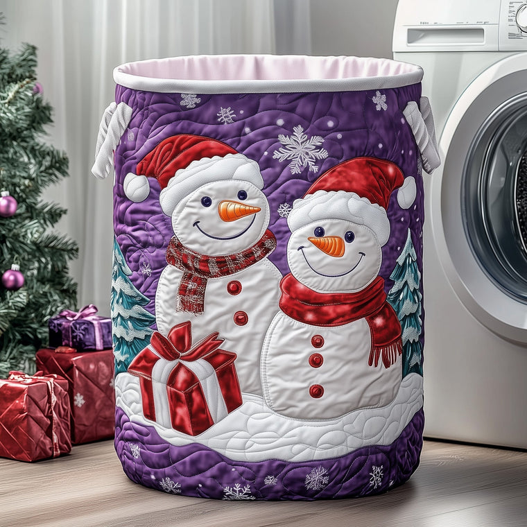 The Purple Snowmen Quilted Laundry Basket Tote