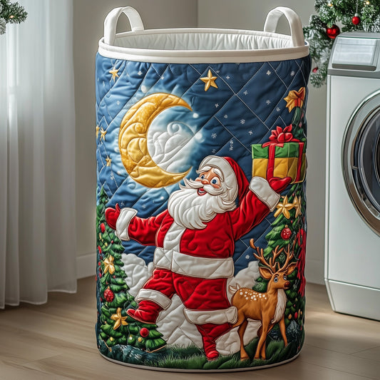 The Santa Claus And Reindeer Quilted Laundry Tote