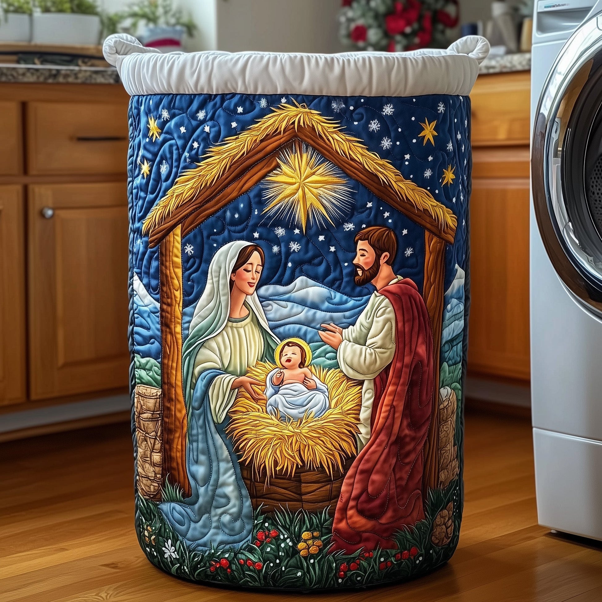 The Nativity Quilted Laundry Basket Tote M424