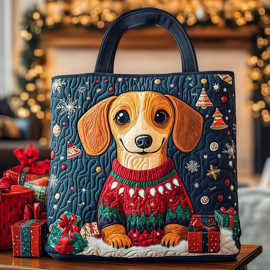 Dachshund Dog Christmas Quilted Tote