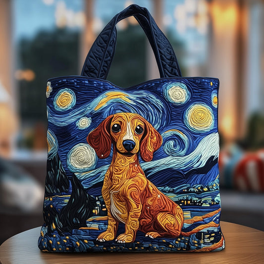 Starry Night Dachshund Quilted Tote