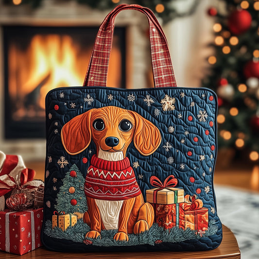 Dachshund Dog Holiday Quilted Tote
