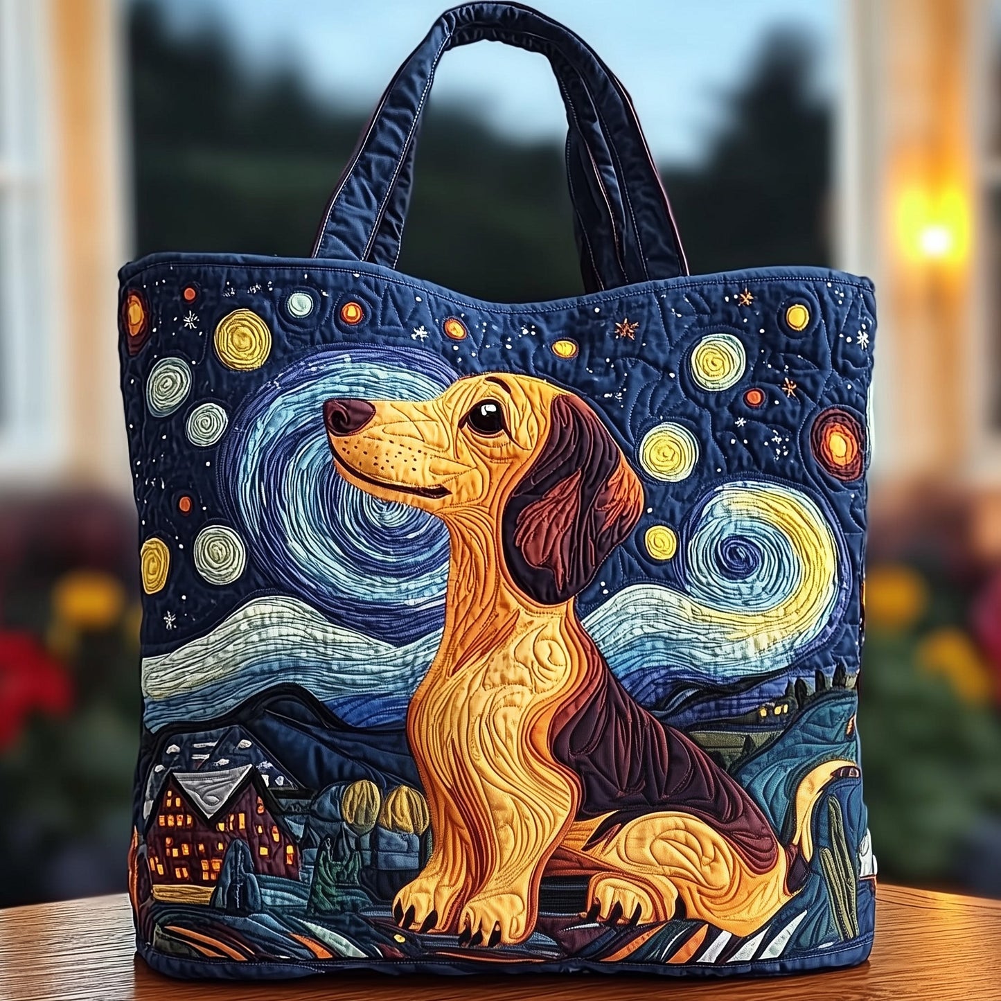 The Starry Night Dachshund Quilted Tote