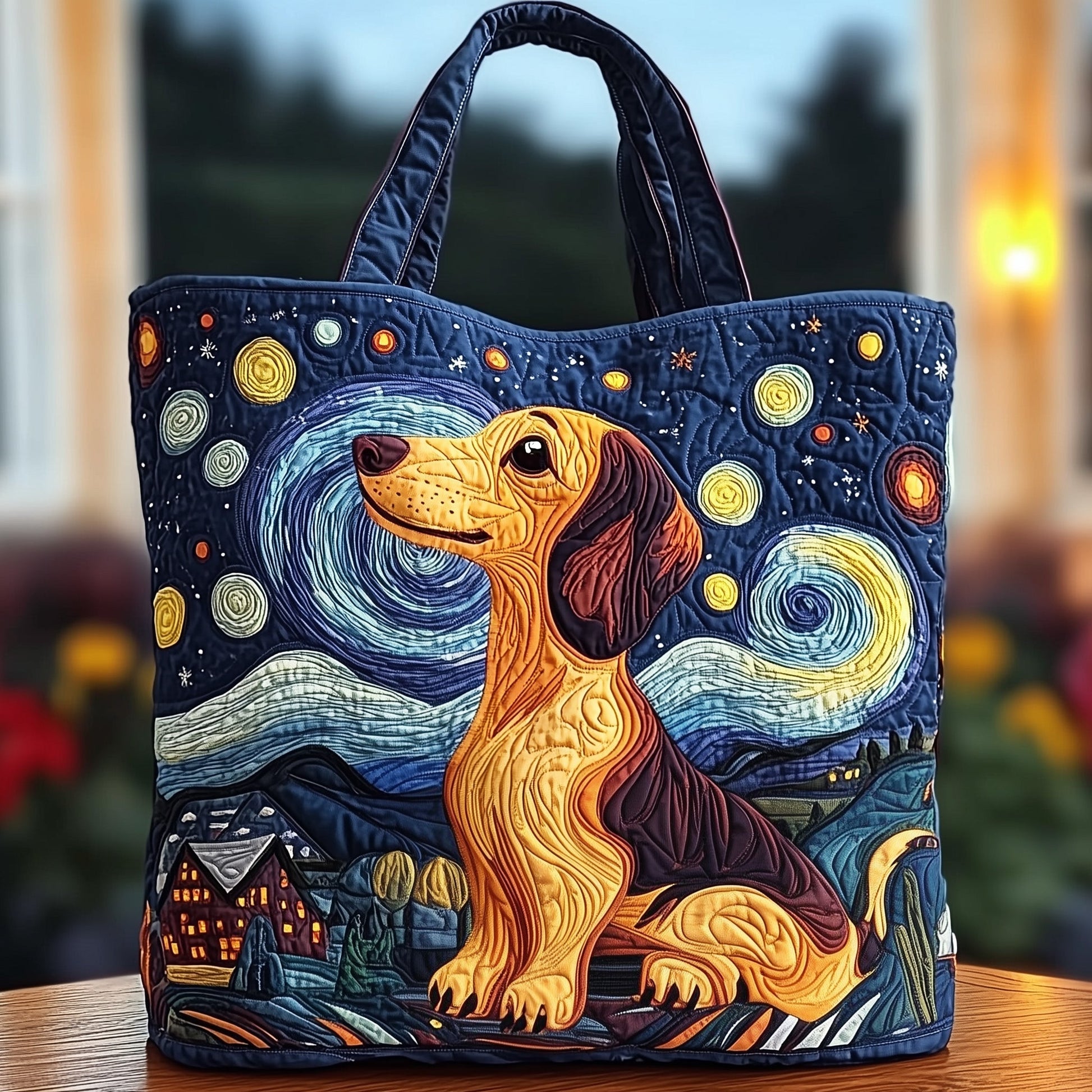 The Starry Night Dachshund Quilted Tote