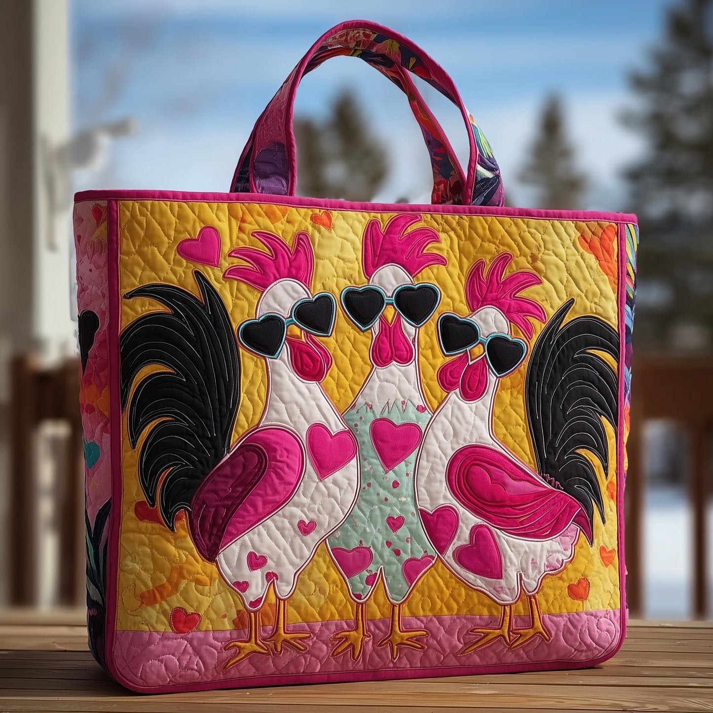 The Popping Chickens Quilted Tote