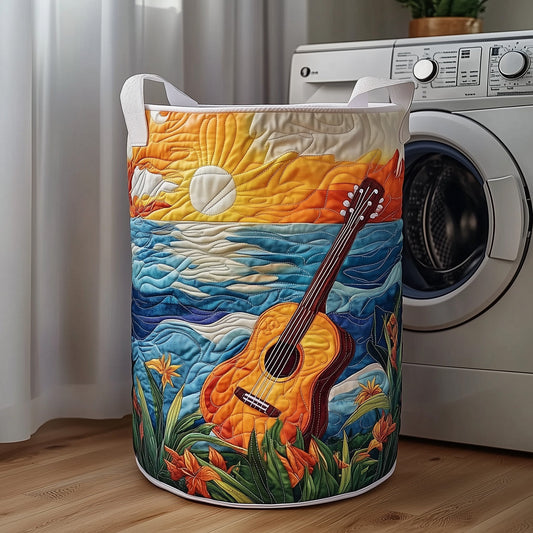The Guitar At Sunset Quilted Laundry Basket Tote