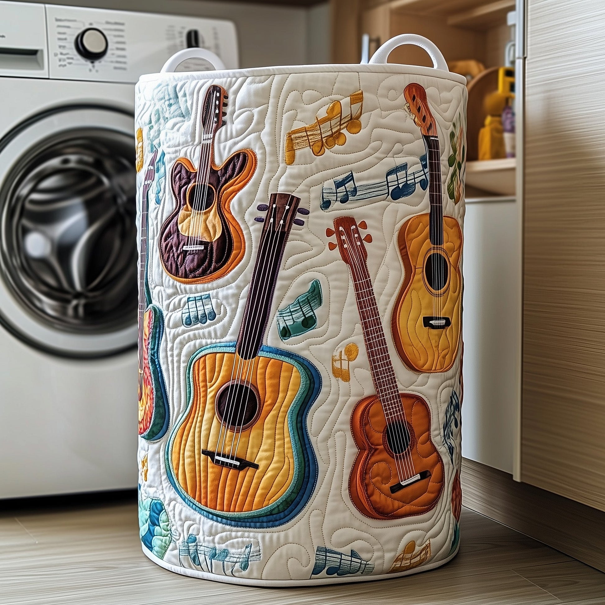 The Guitar Band Quilted Laundry Basket Tote