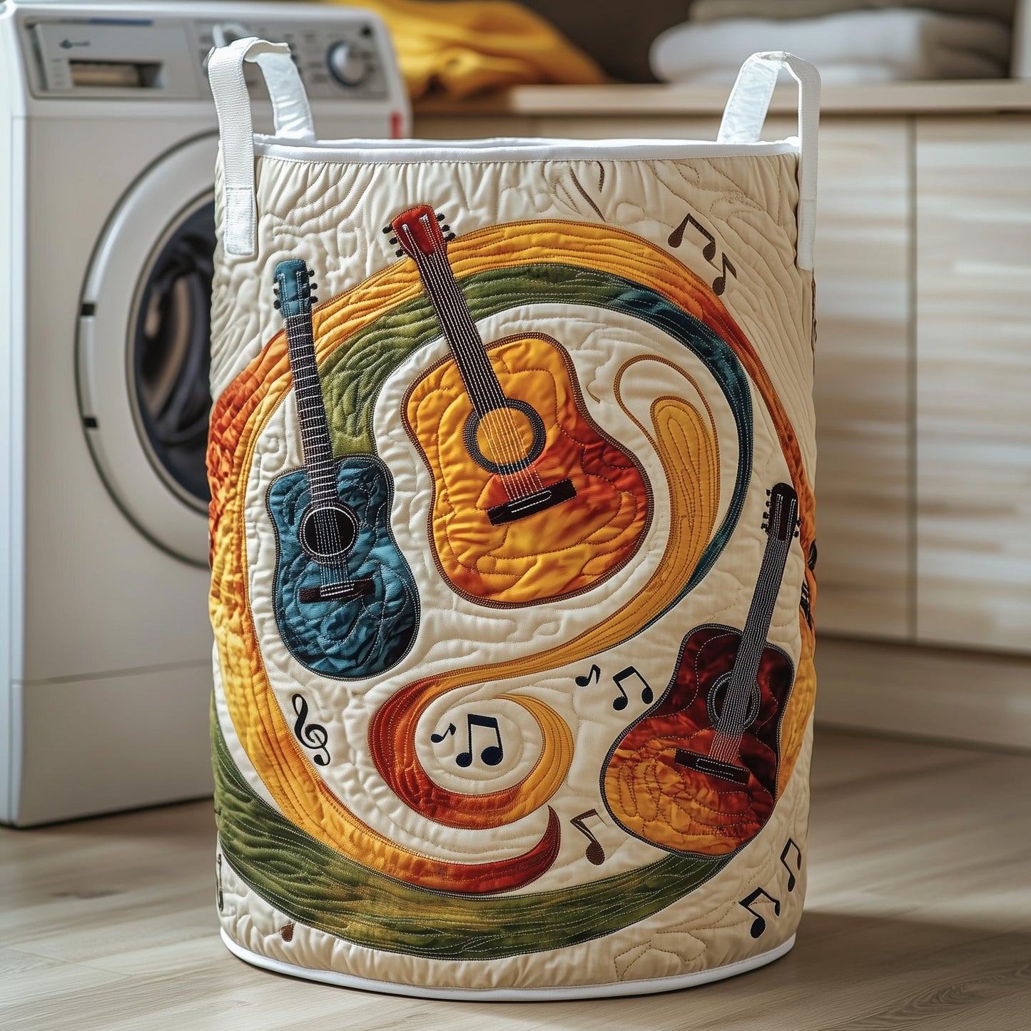 The Swirly Music Quilted Laundry Basket Tote