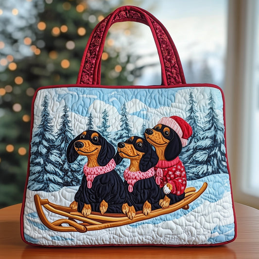 Dachshund Dogs Winter Scene Quilted Tote