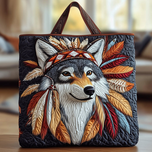 Wolf Feather Headdress Quilted Tote